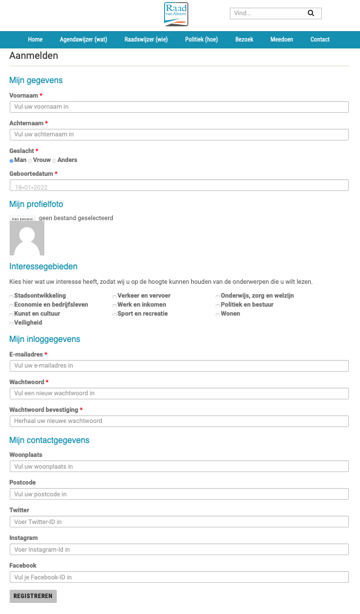 Afbeelding van het aanmeldformulier voor lidmaatschap van de site